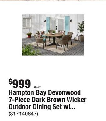The Home Depot Hampton bay devonwood 7-piece dark brown wicker outdoor dining set with aloe cushions offer