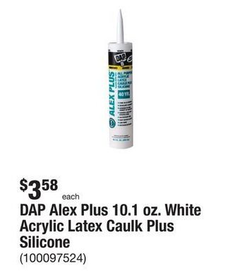 The Home Depot Dap alex plus 10.1 oz. white acrylic latex caulk plus silicone offer