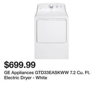 Kmart Ge appliances gtd33easkww 7.2 cu. ft. electric dryer - white offer
