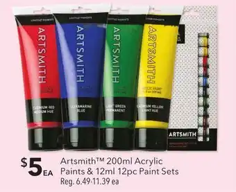 JOANN Artsmith™ 200ml acrylic paints & 12ml 12pc paint sets offer