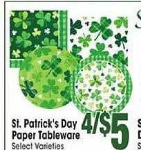 Jewel-Osco St. patrick's day paper tableware offer