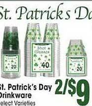 Jewel-Osco St. patrick's day drinkware offer