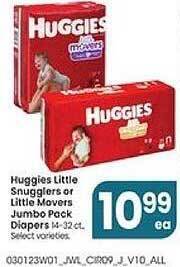 Jewel-Osco Huggies little snugglers or little movers jumbo pack diapers offer