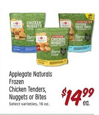 Sprouts Farmers Market Applegate naturals frozen chicken tenders, nuggets or bites offer