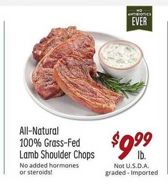 Sprouts Farmers Market All-natural 100% grass-fed lamb shoulder chops offer