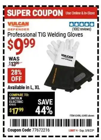 Tractor Supply Company Vulcan defender professional tig welding gloves offer