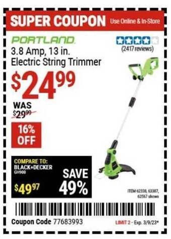 Tractor Supply Company Portland 3.8 amp, 13 in. electric string trimmer offer