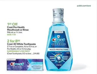 Publix Crest pro-health mouthwash or rinse offer