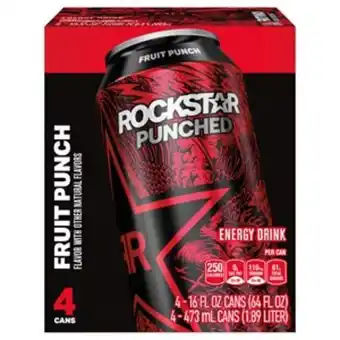 Rockstar energy drink, fruit punch, 4 - 16 fl oz (473 ml) cans [64 fl oz (1.89 l)]