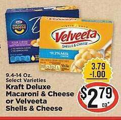 IGA Kraft deluxe macaroni & cheese or velveeta shells & cheese offer