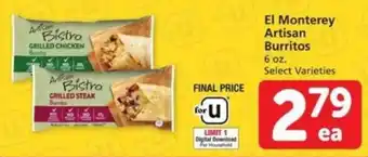Albertsons El Monterey Artisan Burritos 6 oz offer