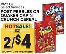 Food Lion Post pebbles or quaker cap'n crunch cereal offer