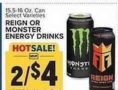 Food Lion Reign or monster energy drinks offer