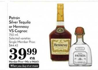 Pavilions Patrón silver tequila or hennessy vs cognac offer