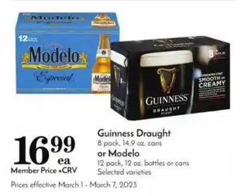Pavilions Guinness draught or modelo offer