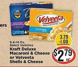 IGA Kraft deluxe macaroni & cheese or velveeta shells & cheese offer