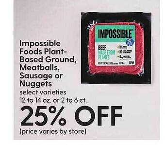 Hy-Vee Impossible food plant-based ground, meatballs, sausage or nuggets offer