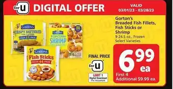 Vons Gorton's breaded fish fillets, fish sticks or shrimp offer