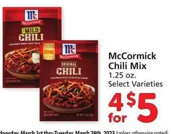Vons Mccormick chili mix offer