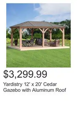 Costco Yardistry 12' x 20' cedar gazebo with aluminum roof offer
