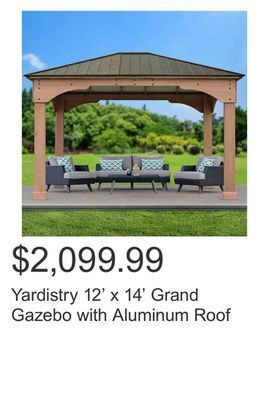 Costco Yardistry 12' x 14' grand gazebo with aluminum roof offer