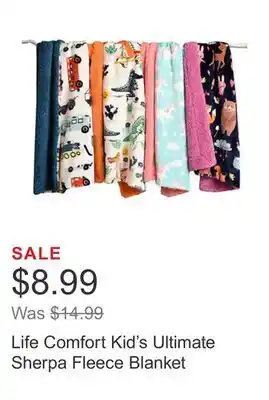 Costco Life comfort kid's ultimate sherpa fleece blanket offer