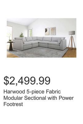 Costco Harwood 5-piece fabric modular sectional with power footrest offer