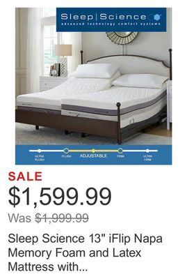 Costco Sleep science 13" iflip napa memory foam and latex mattress with adjustable power base offer
