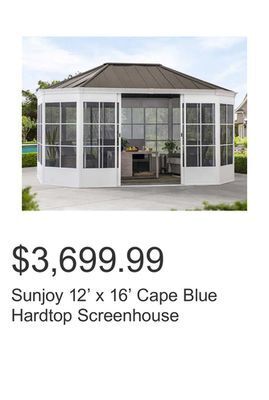 Costco Sunjoy 12' x 16' cape blue hardtop screenhouse offer