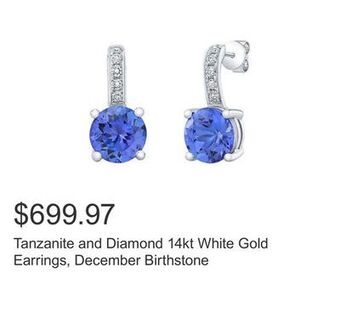 Costco Tanzanite and diamond 14kt white gold earrings, december birthstone offer
