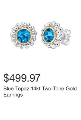 Costco Blue topaz 14kt two-tone gold earrings offer