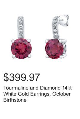 Costco Tourmaline and diamond 14kt white gold earrings, october birthstone offer