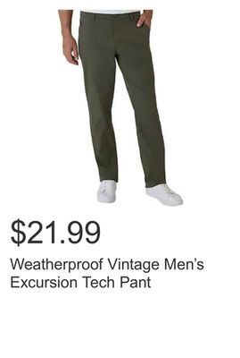 Costco Weatherproof vintage men's excursion tech pant offer