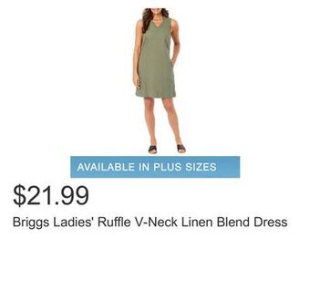 Costco Briggs ladies' ruffle v-neck linen blend dress offer