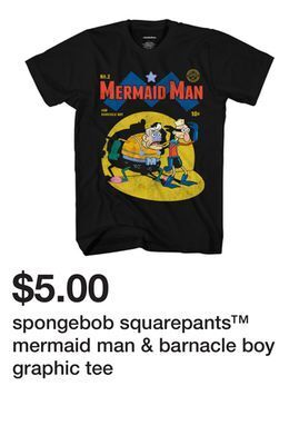 Five Below Spongebob squarepants™ mermaid man & barnacle boy graphic tee offer