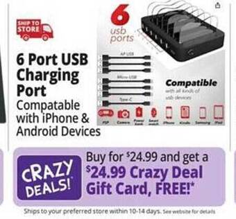 Ocean State Job Lot 6 port usb charging port offer