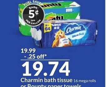 Hy-Vee Charmin bath tissue or bounty paper towels offer