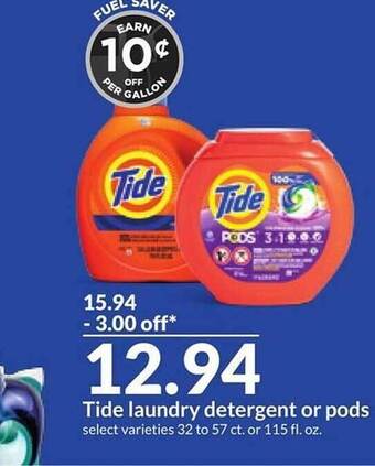 Hy-Vee Tide laundry detergent or pods offer