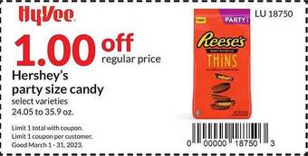 Hy-Vee Hershey's party size candy offer