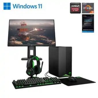 Hp gaming desktop w/ amd ryzen™ 5 cpu 24" gaming monitor & total defense internet security
