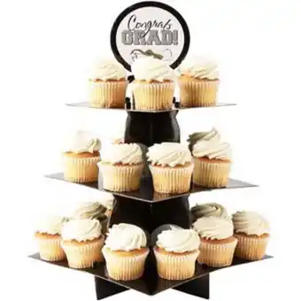 Black, gold & silver graduation cupcake stand