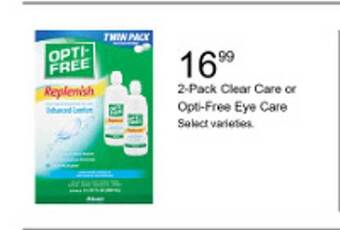 Walgreens 2-pack clear care or opti-free eye care offer