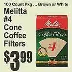 Key Food Melitta #4 cone coffee coffee filters offer