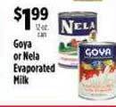 Pioneer Supermarkets Goya or nela evaporated milk offer