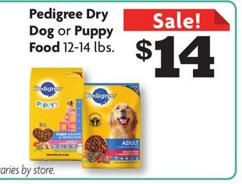 Family Dollar Pedigree dry dog or puppy food offer