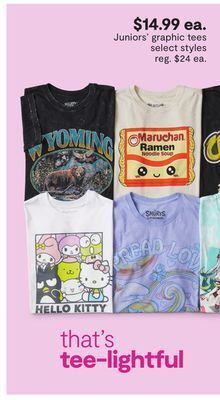 JC Penney Juniors' graphic tees offer