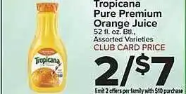 Foodtown supermarkets Tropicana pure premium orange juice offer