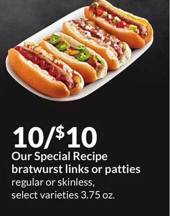 Hy-Vee Our special recipe bratwurst links or patties offer