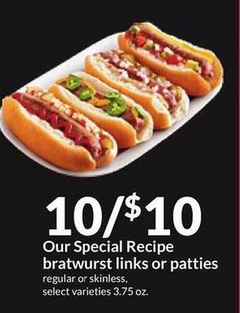 Hy-Vee Special recipe bratwurst links or patties offer