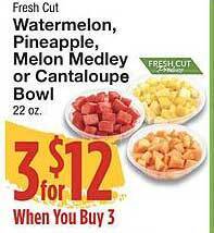 Amigos United Watermelon pineapple melon medley or cantaloupe bowl offer